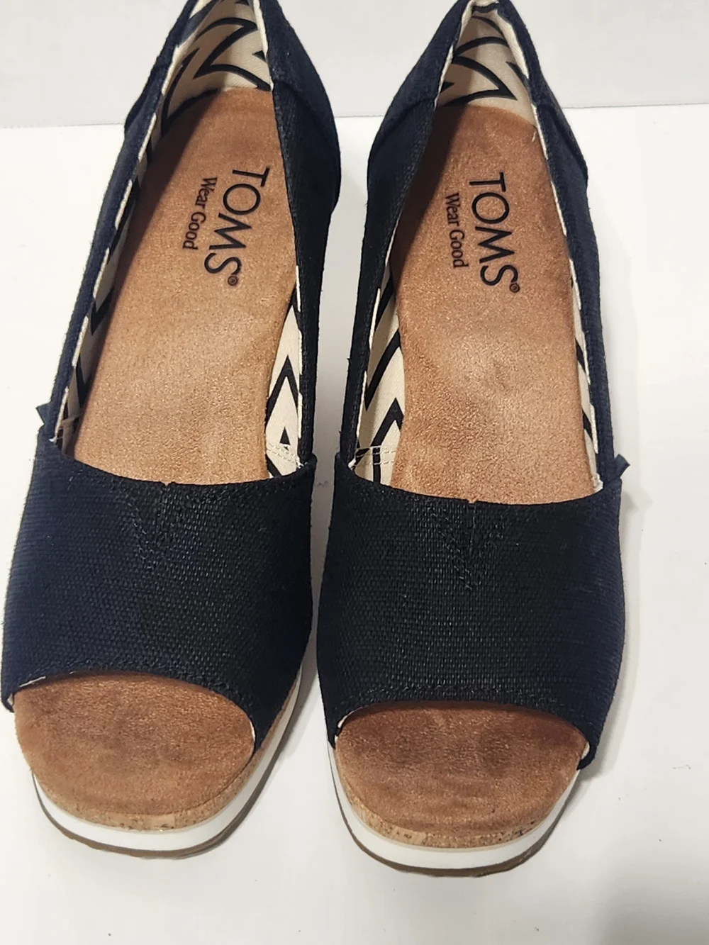 Toms Black Open-Toe Cork Wedge Espadrille Pumps